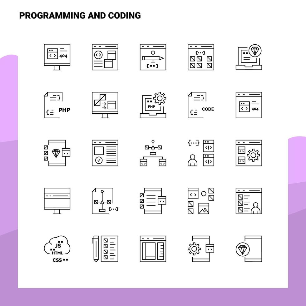 conjunto de iconos de línea de programación y codificación conjunto de 25 iconos diseño de estilo minimalista vectorial conjunto de iconos negros paquete de pictogramas lineales vector