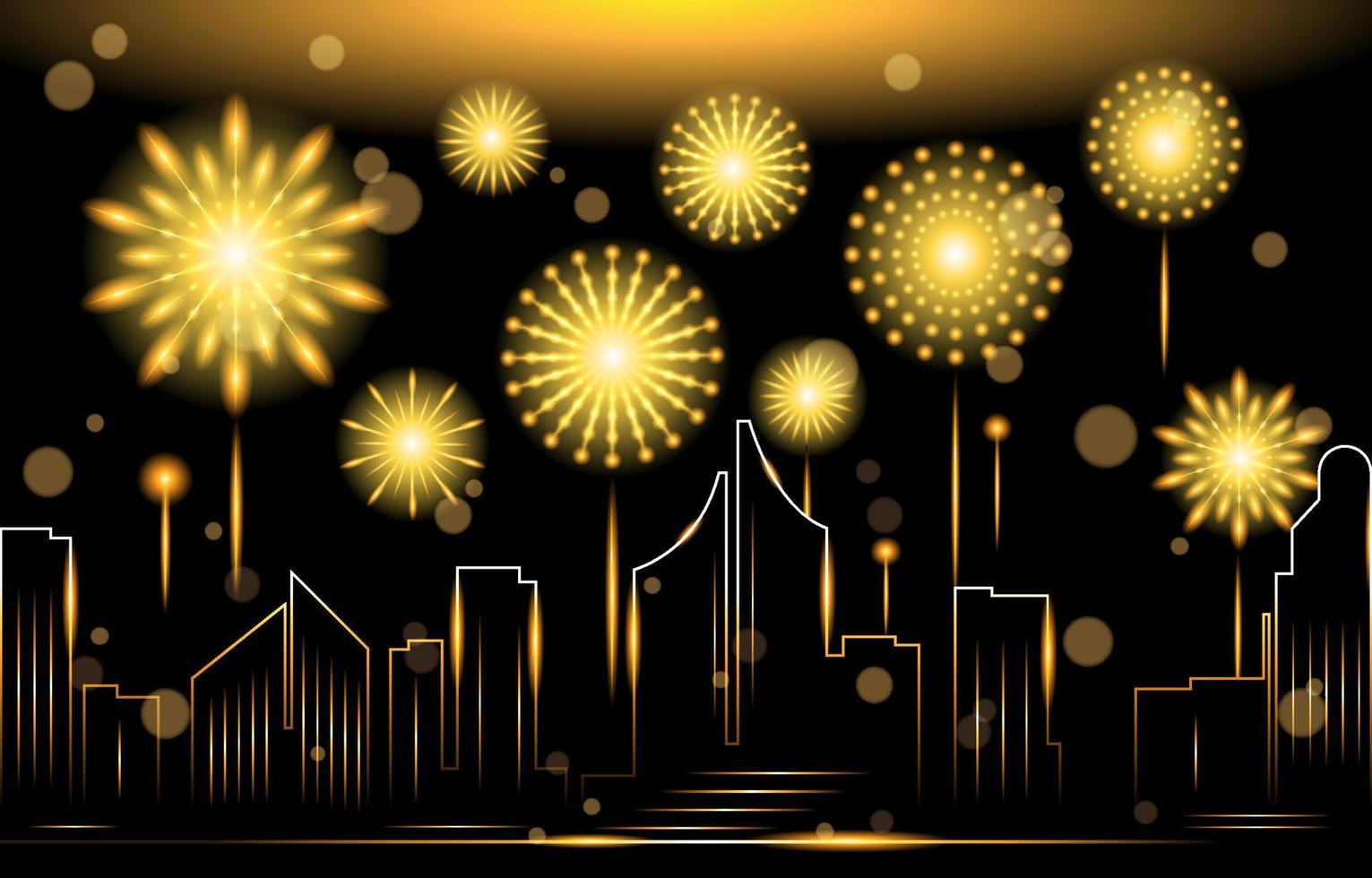 Fireworks And Golden City Background vector