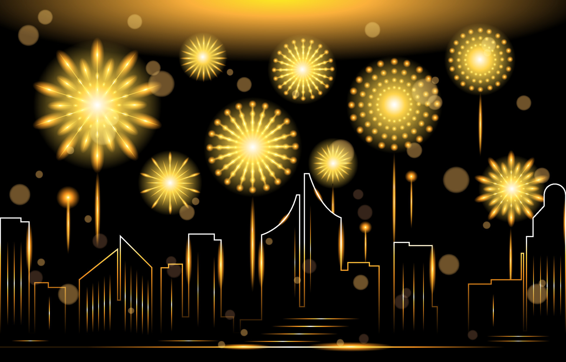 Fireworks And Golden City Background 14675058 Vector Art at Vecteezy
