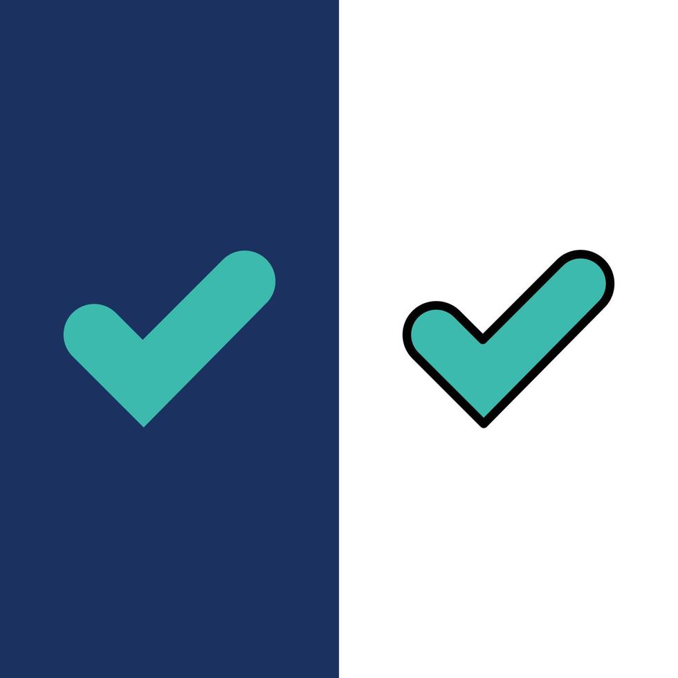 Check Ok Tick Good  Icons Flat and Line Filled Icon Set Vector Blue Background