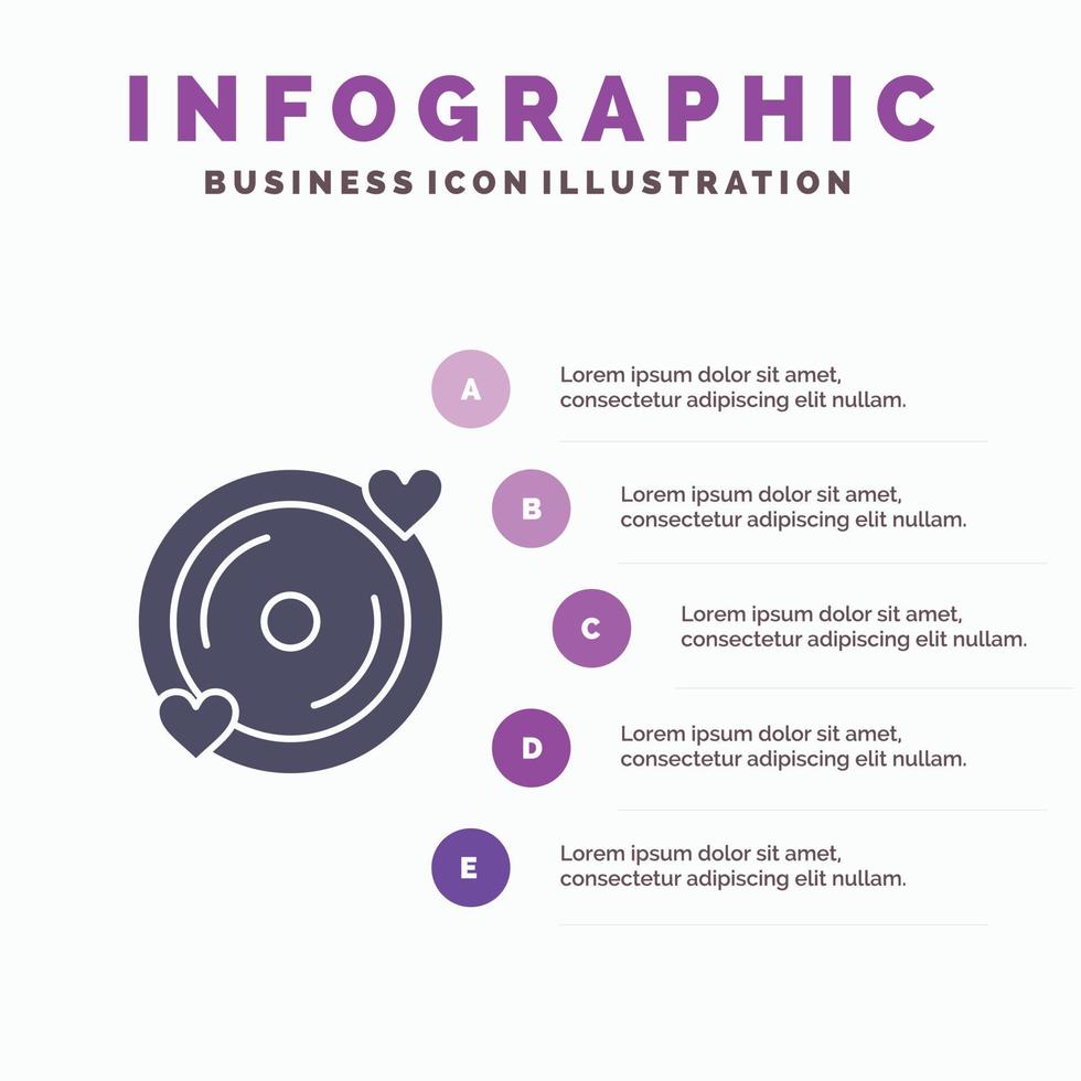 Disk Love Heart Wedding Solid Icon Infographics 5 Steps Presentation Background vector