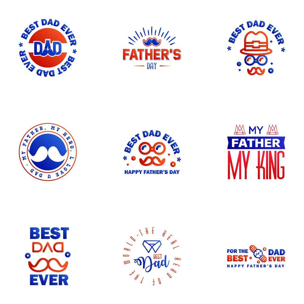 Set of fathers day 9 Blue and red design elements Editable Vector Design Elements