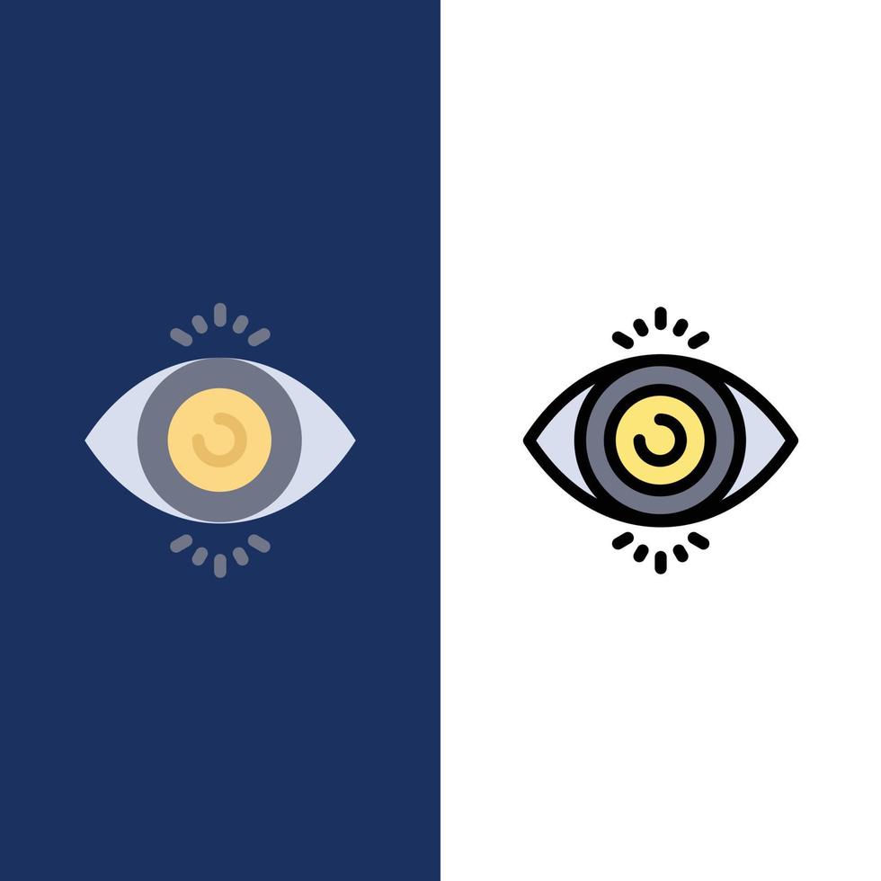 Eye Test Search Science  Icons Flat and Line Filled Icon Set Vector Blue Background