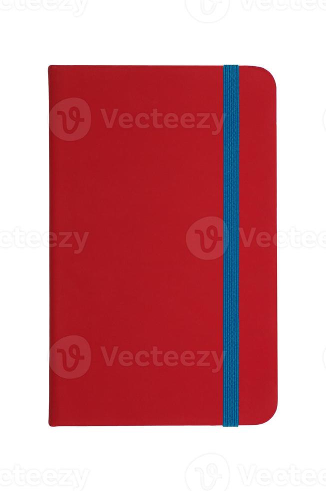 Red notebook with blue elastic band photo