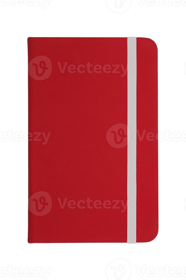 Red notebook with white elastic band photo
