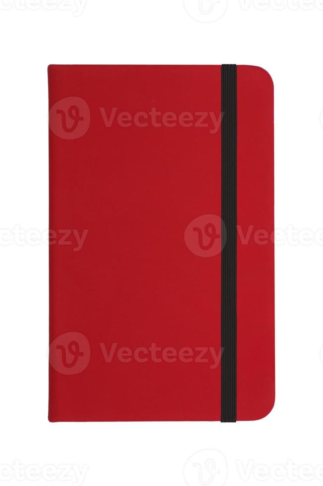 Red notebook with black elastic band photo