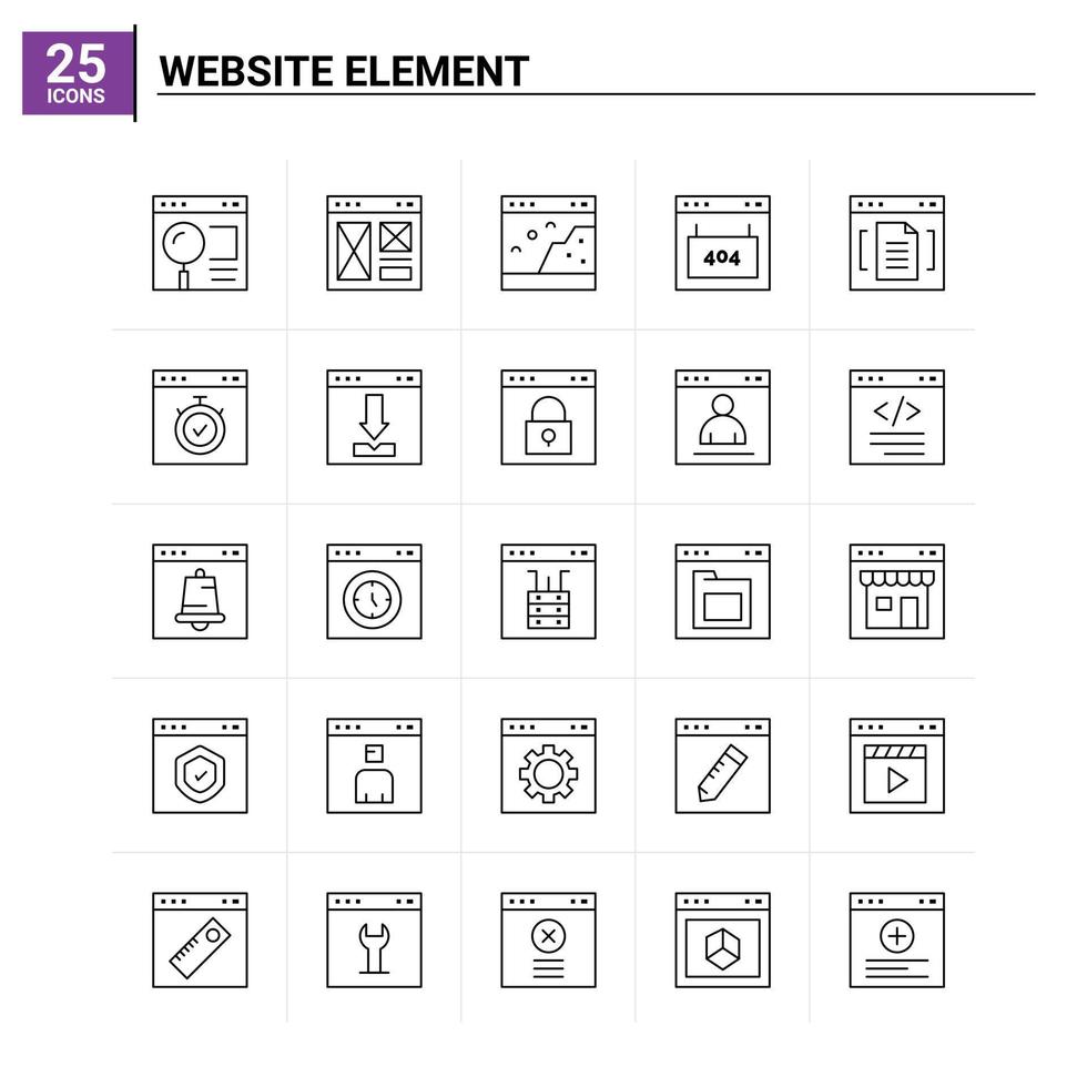 Fondo de vector de conjunto de iconos de elemento de sitio web 25
