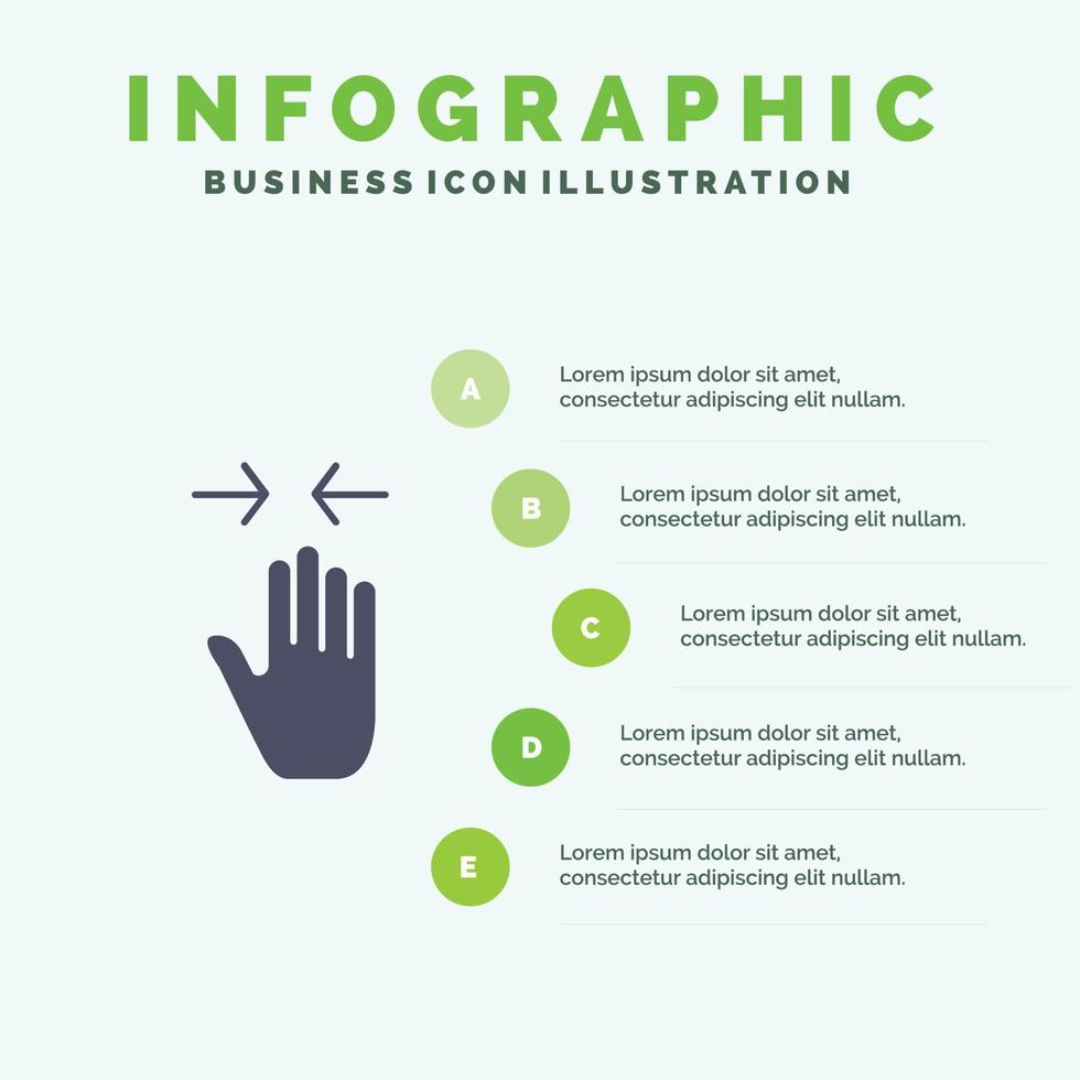 gesto de mano pellizcar flecha zoom en icono sólido infografía 5 pasos presentación fondo vector