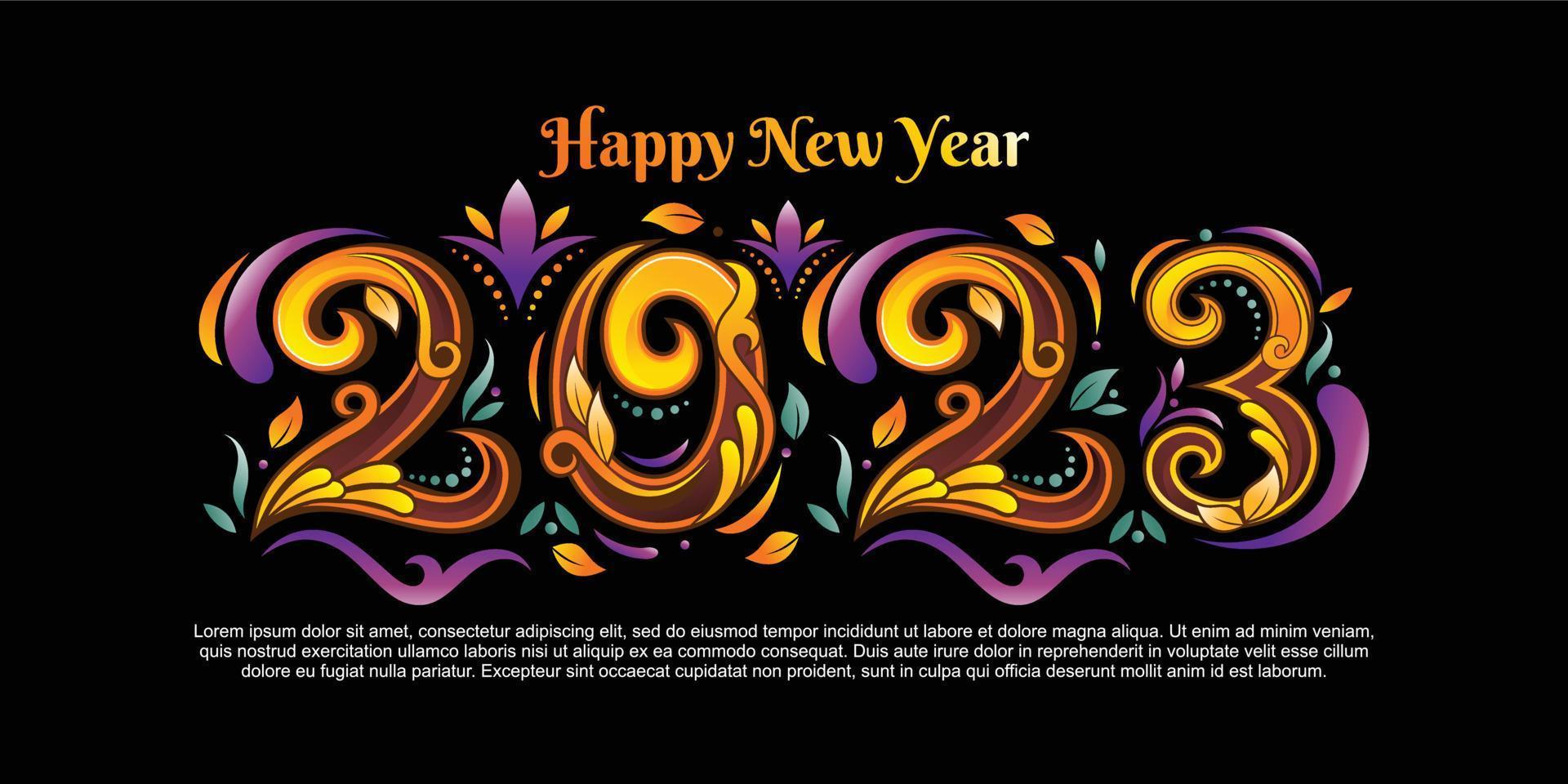 diseño de año nuevo 2023 con concepto ornamental en color moderno vector