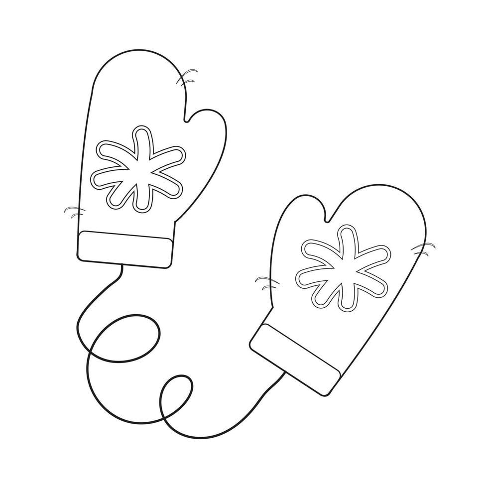 Coloring page. Knitted mittens autumn winter. Vector illustration.