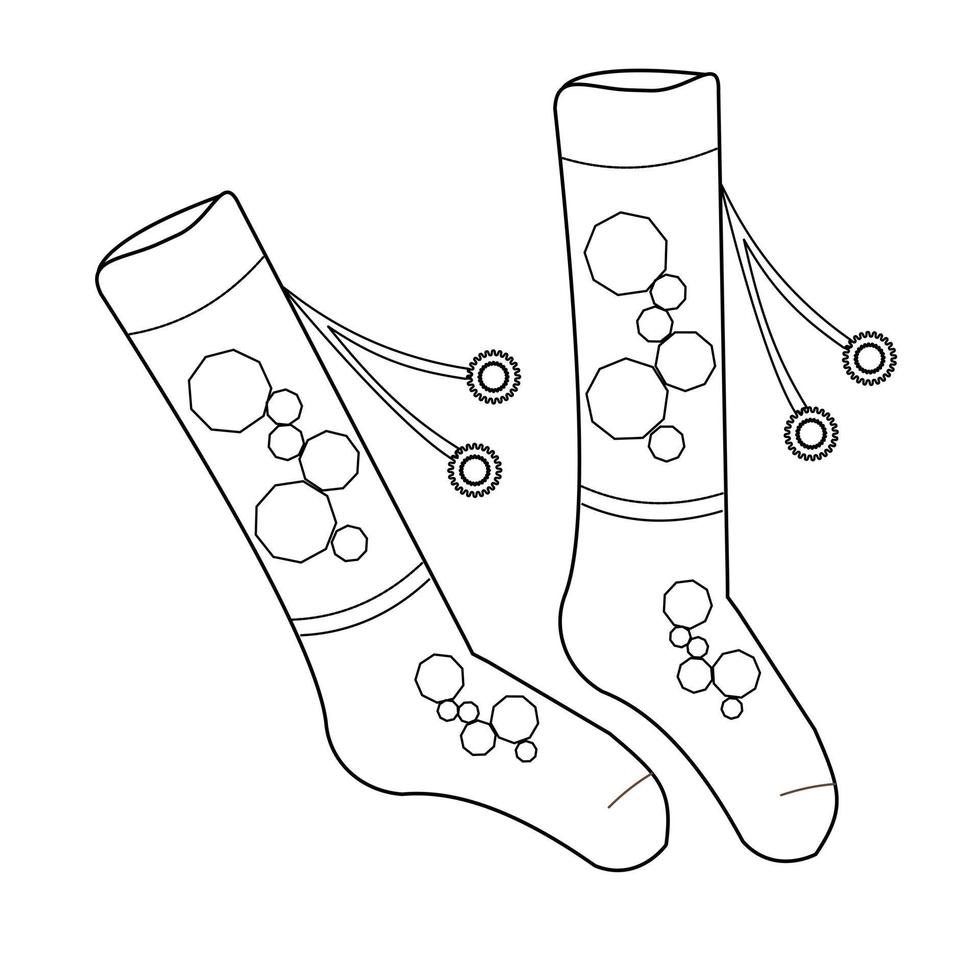 Coloring page. Women socks, knee socks autumn winter. Vector illustration.