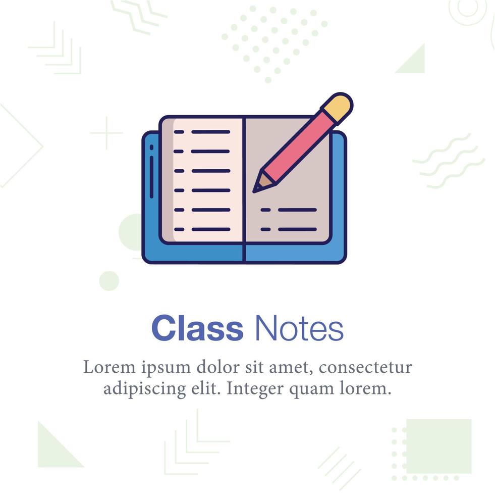 Class Notes book with pen Vector illustration icon, Related to school and education