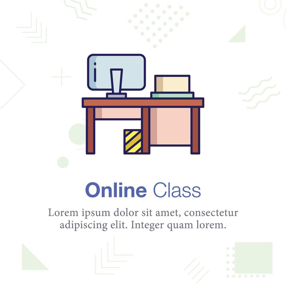 Study Table with computer Vector illustration icon, Related to Online Class and school education