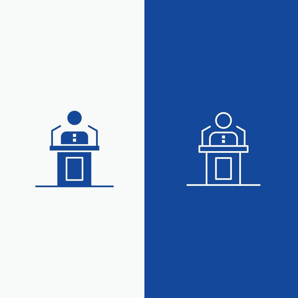 Speaker Person Presentation Professional Public Seminar Speech Line and Glyph Solid icon Blue banner Line and Glyph Solid icon Blue banner vector