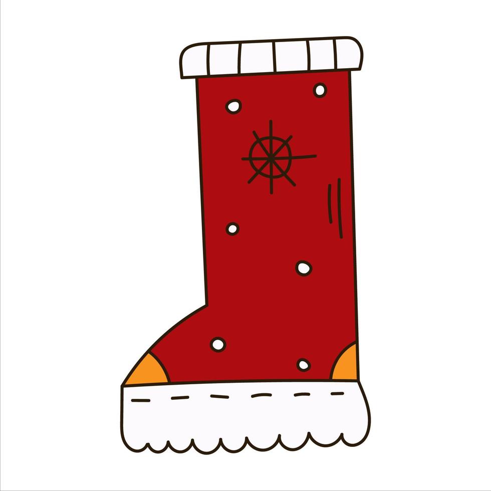 Doodle Santa boot. Simple winter shoe element vector
