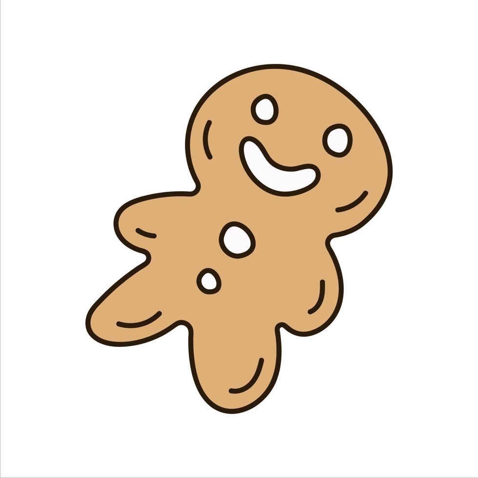 garabato hombre de pan de jengibre sonriente. elemento navideño sencillo vector