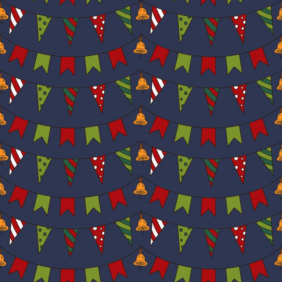 doodle de patrones sin fisuras, guirnaldas navideñas con cascabeles vector
