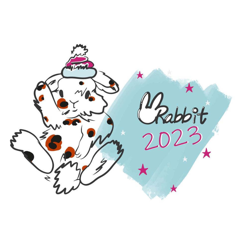 Rabbit in a hat, year of the rabbit, 2023, smiling vector