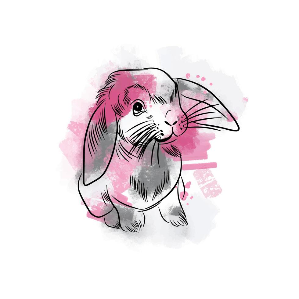 Full length graphic bunny on canvas with brushstrokes of paint vector