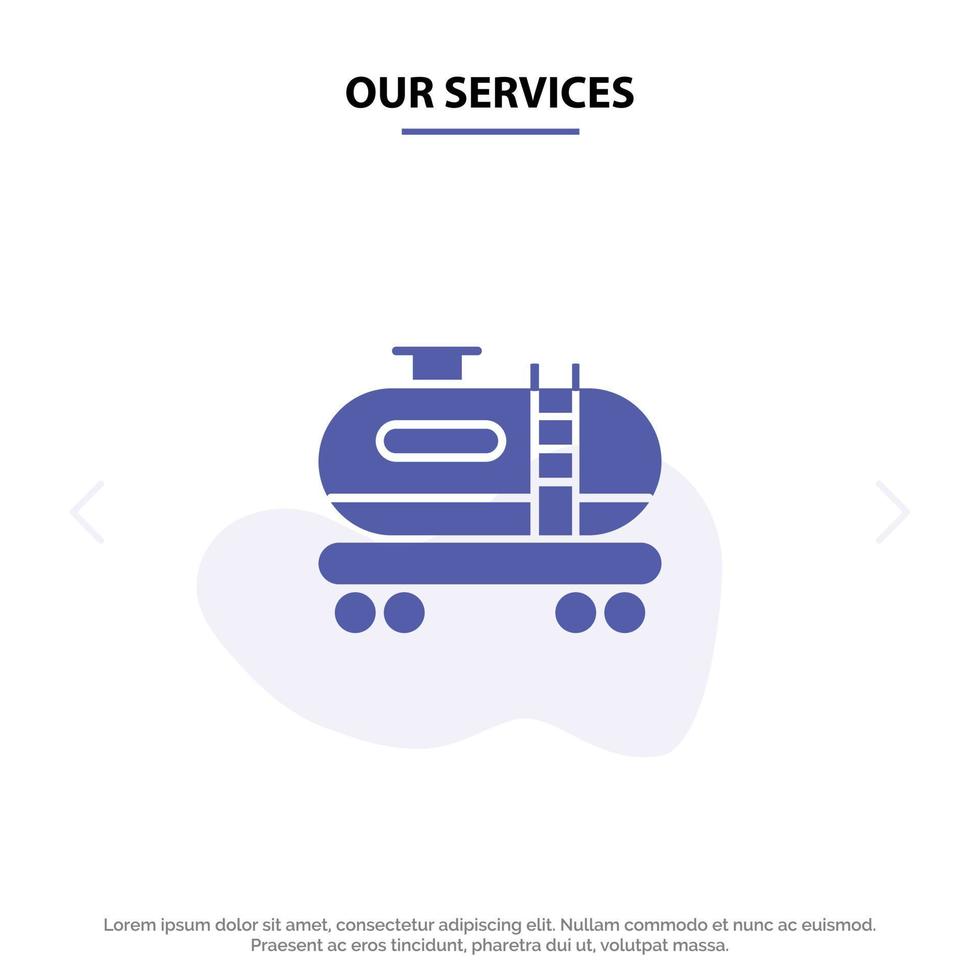nuestros servicios contaminación del tanque de aceite icono de glifo sólido plantilla de tarjeta web vector