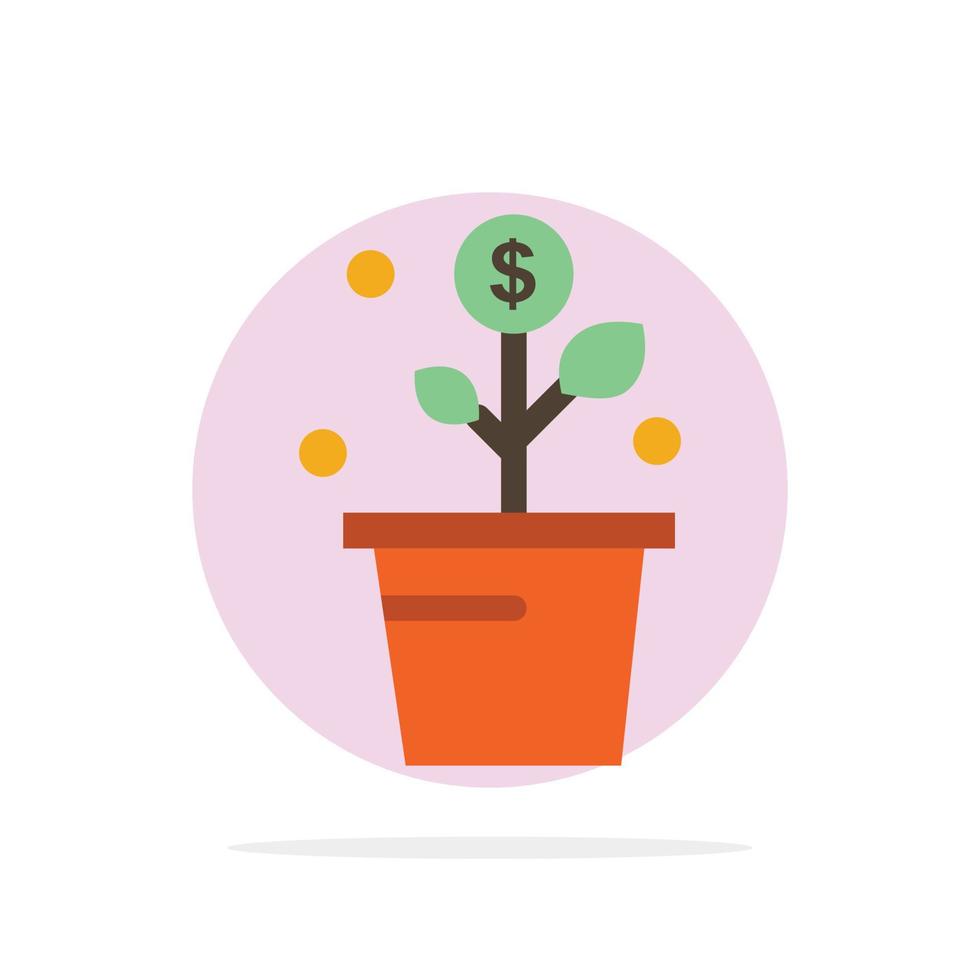 creciente dinero éxito maceta planta círculo abstracto fondo color plano icono vector