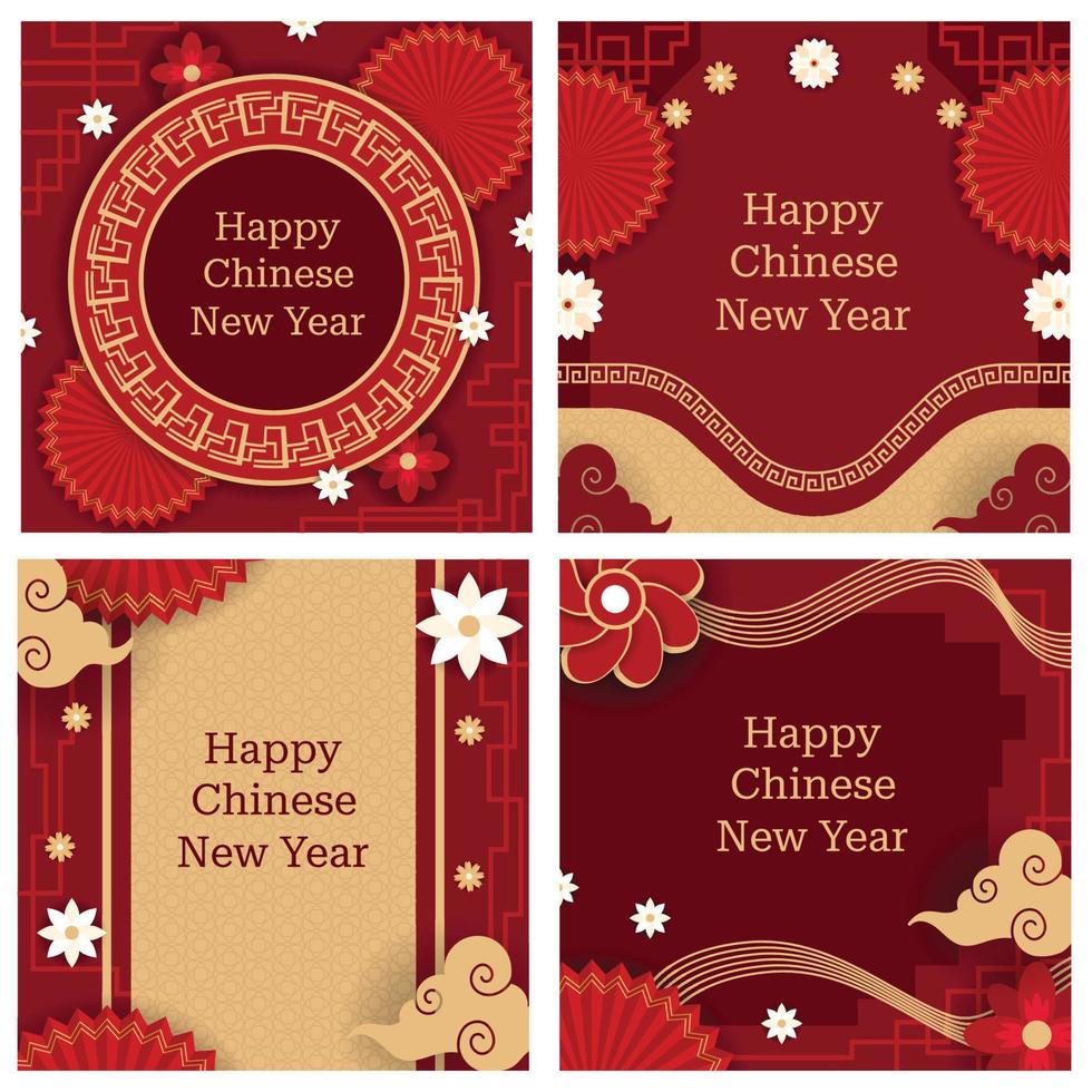 Chinese New Year Social Media Posts Template vector