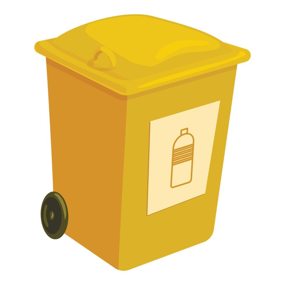 Yellow trashcan icon, cartoon style vector