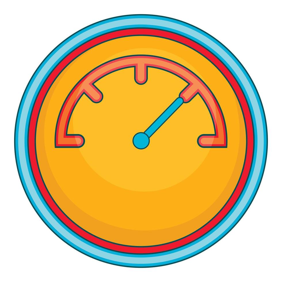 Yellow speedometer icon, cartoon style vector