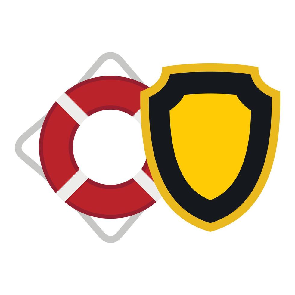 Lifebuoy and shield icon, flat style vector
