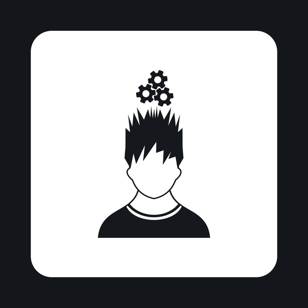 Man with gears over his head icon, simple style vector