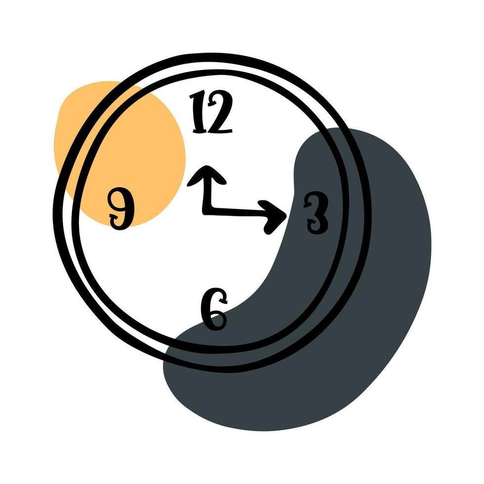 Doodle clock on the wall hand drawn vector