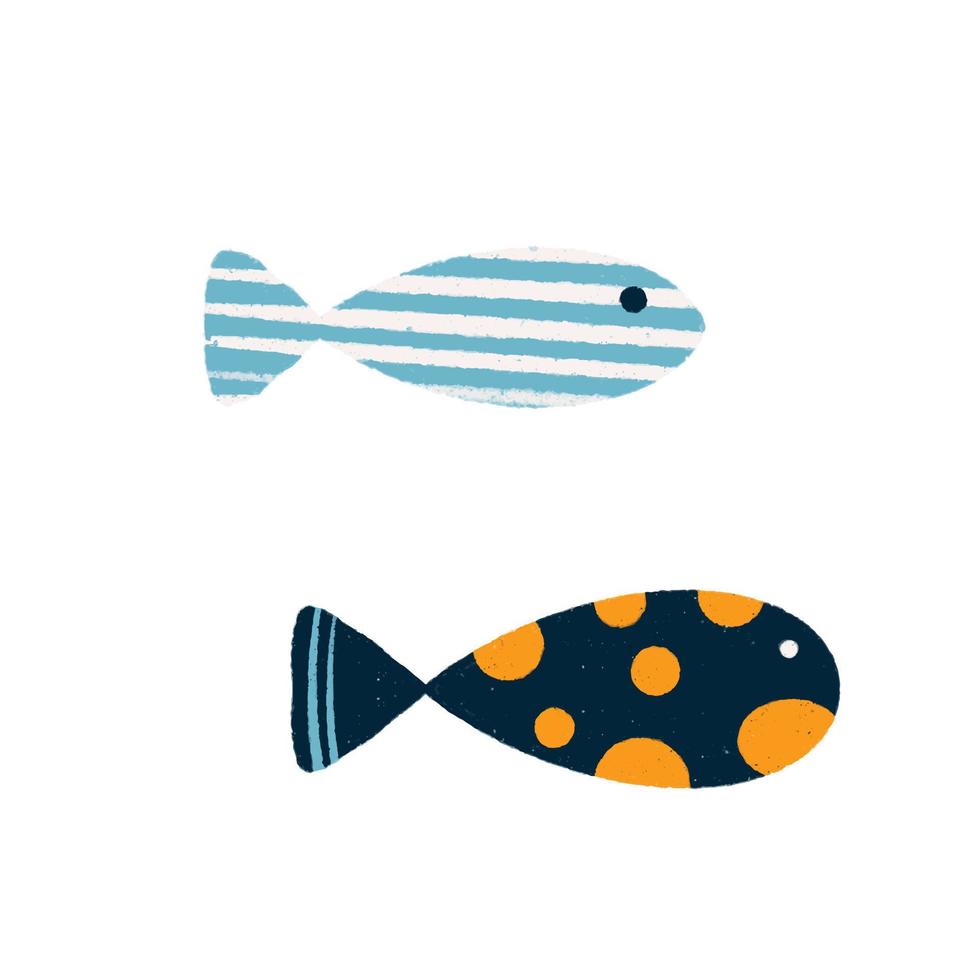 conjunto de peces, animales marinos dibujados a mano. vector