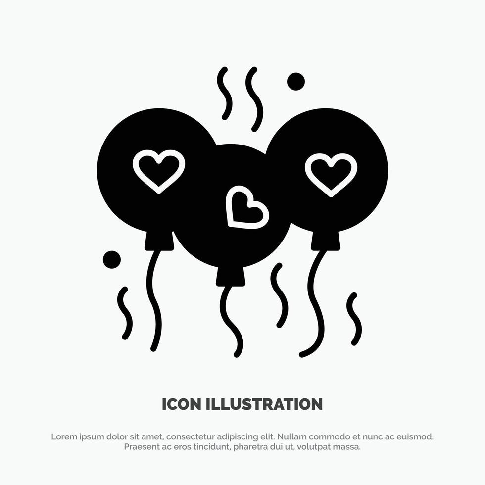 Balloon Love Heart Wedding solid Glyph Icon vector