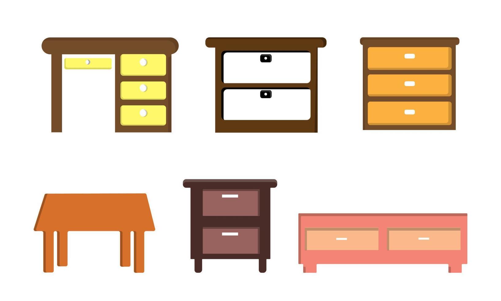 Furniture cabinet, home drawer, table design flat vector illustration. Home interior design element made of natural materials. Vector flat cartoon style illustration.