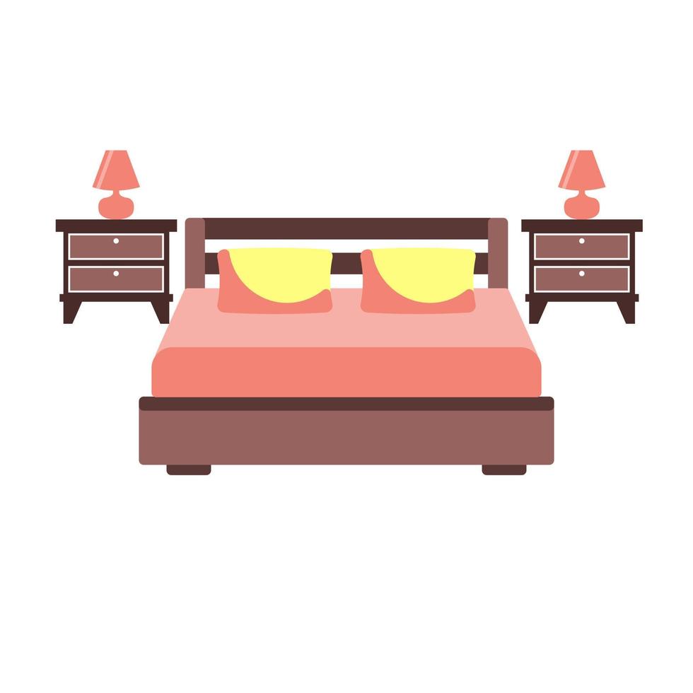 Bed icon on white background. Vector illustration. Colorful graphic set of beds with pillows. Modern bedroom furniture. Flat style vector illustration.