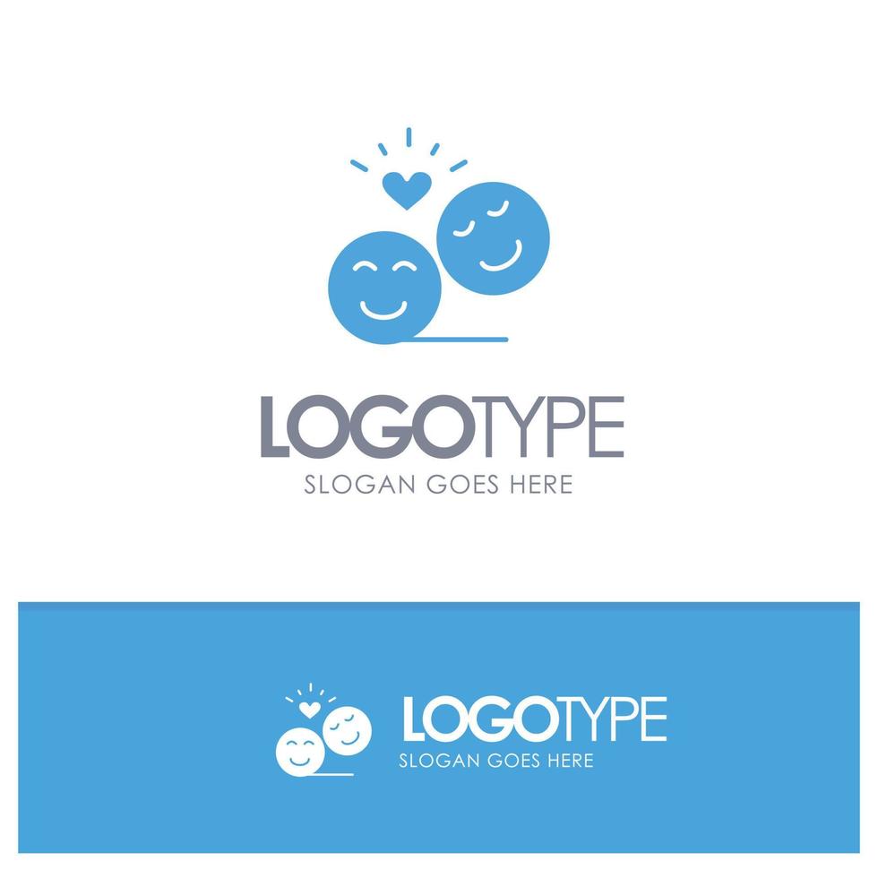 Couple Avatar Smiley Faces Emojis Valentine Blue Solid Logo with place for tagline vector