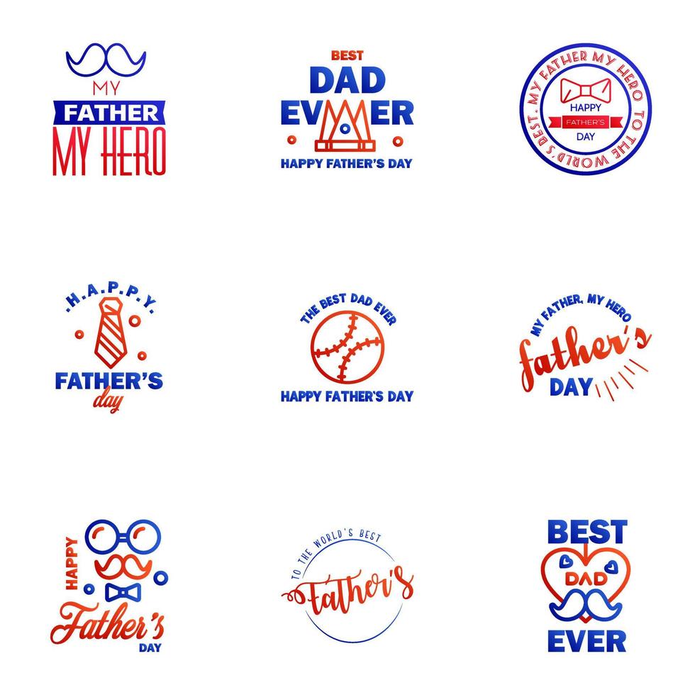 Happy fathers day 9 Blue and red Typography Fathers day background design Fathers day greeting card Editable Vector Design Elements