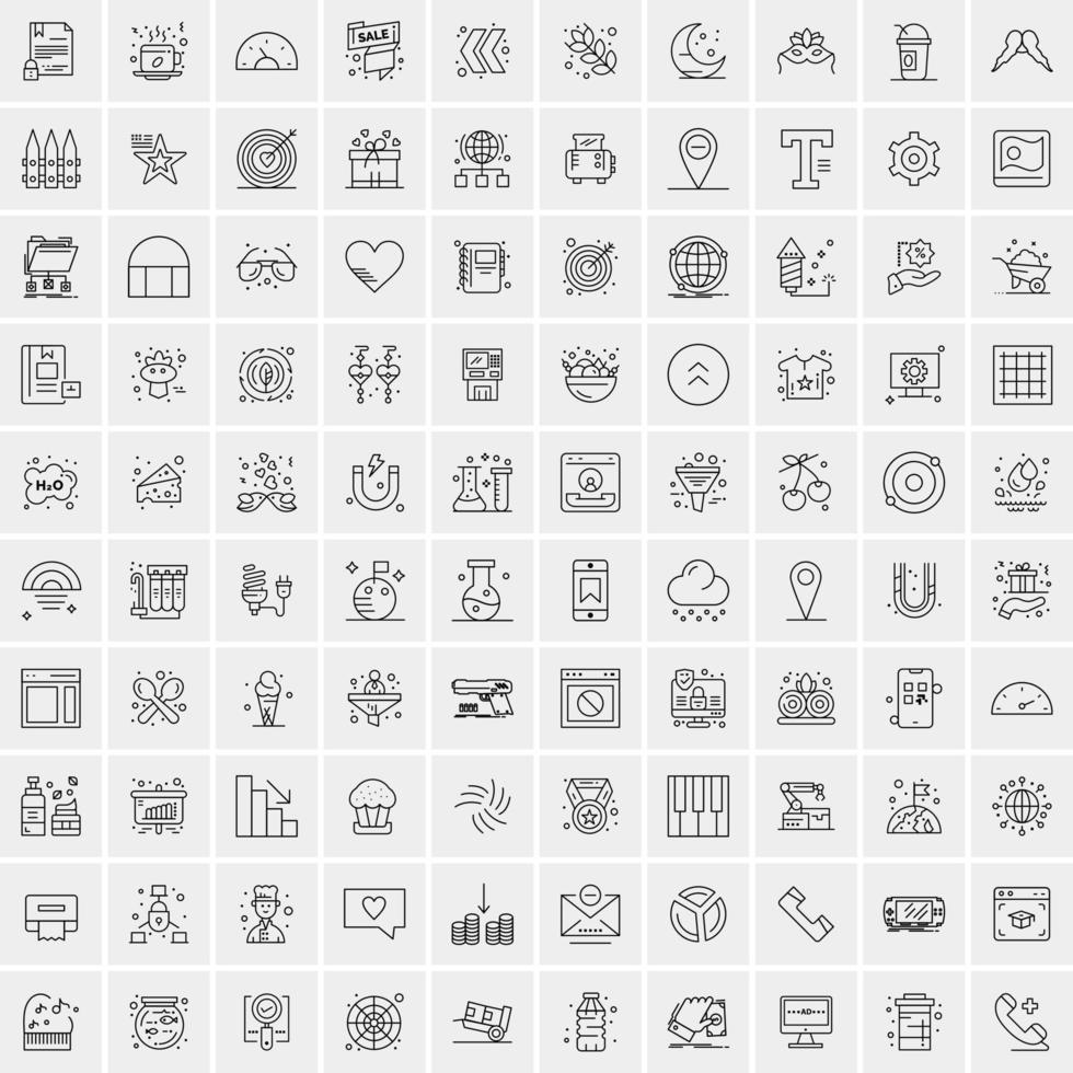 100 Universal Black Line Icons on White Background vector