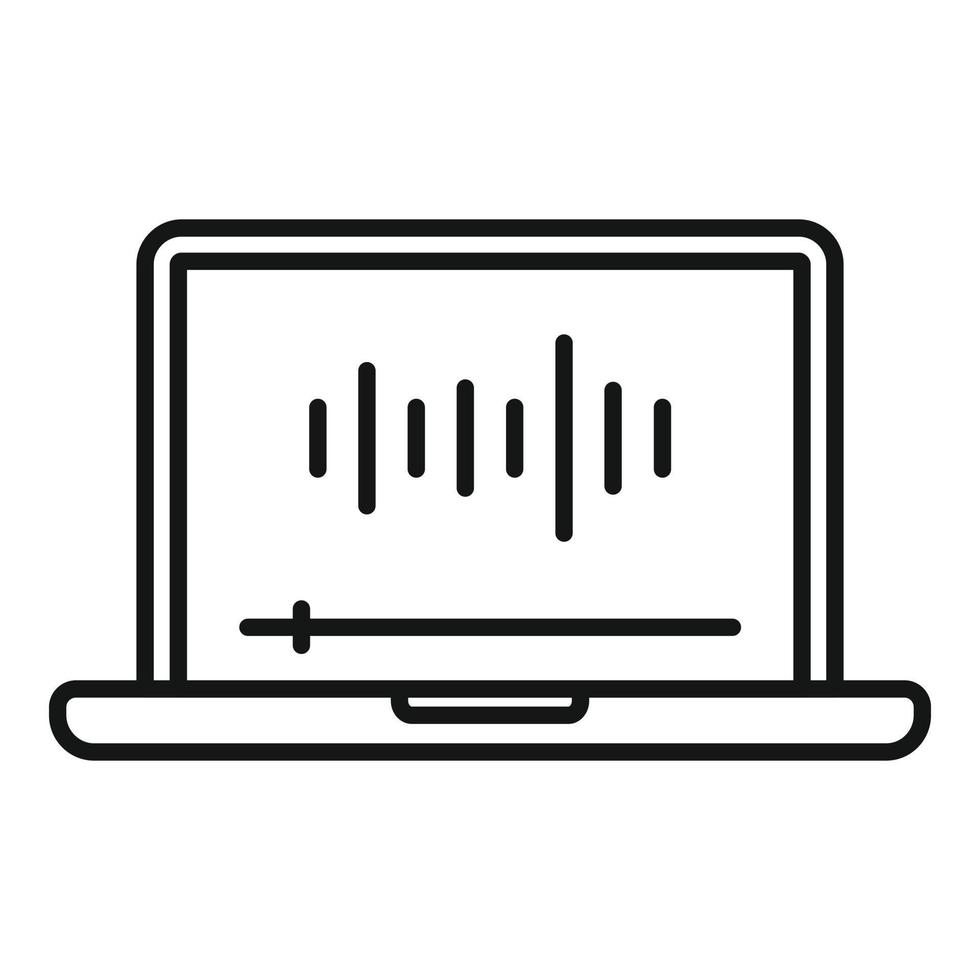 Laptop podcast icon, outline style vector