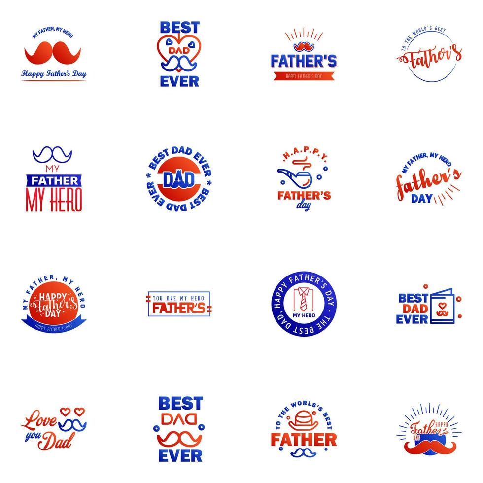 Happy fathers day 16 Blue and red Typography set Vector typography Vintage lettering for greeting cards banners tshirt design You are the best dad Editable Vector Design Elements