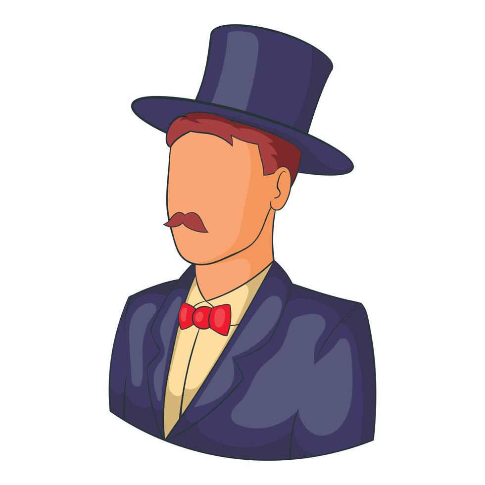 Male avatar in suit with hat icon, cartoon style vector