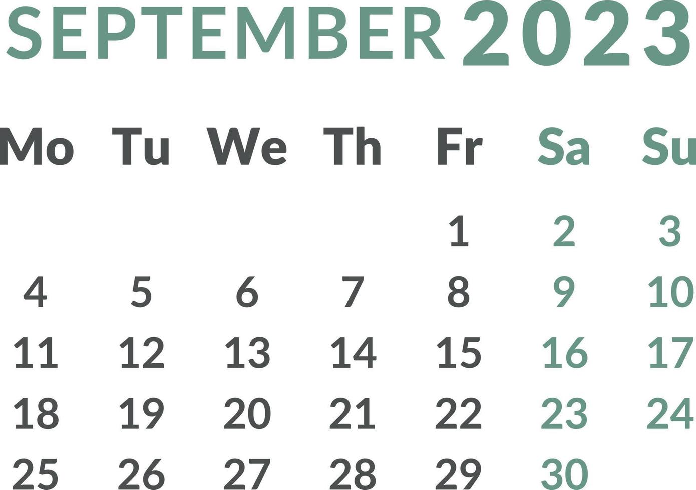 calendario 2023. mes septiembre. vector