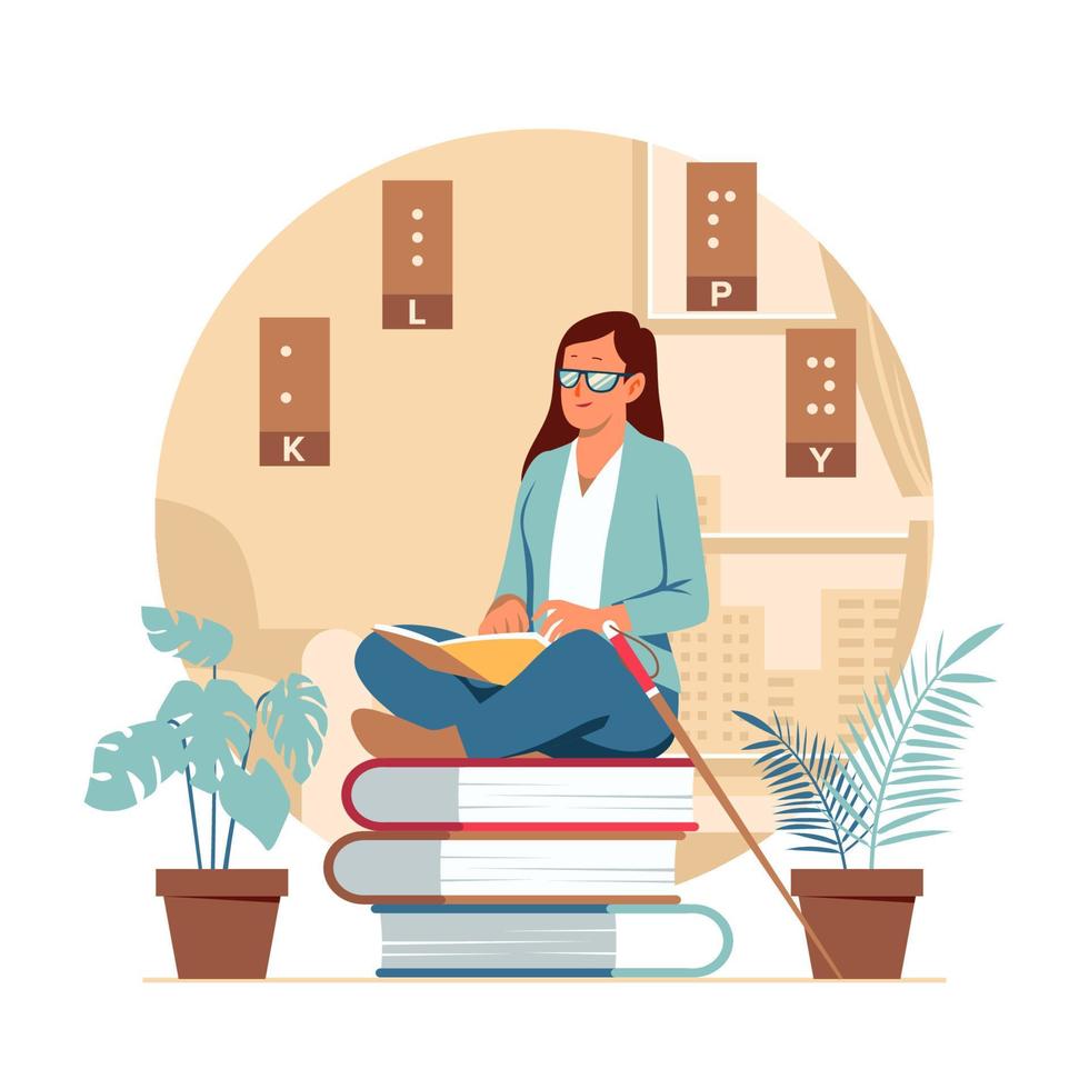 Woman Reading Braille Concept vector