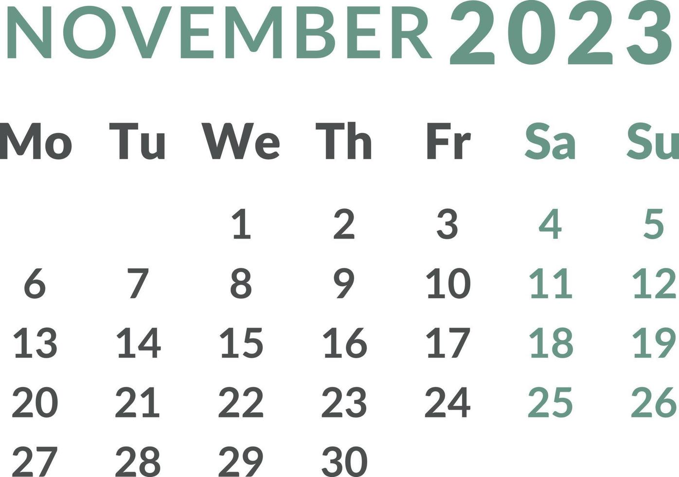 Calendar 2023. Month November. vector
