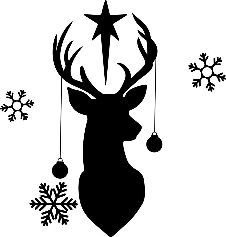 Deer with Christmas decorations on the horns. vector
