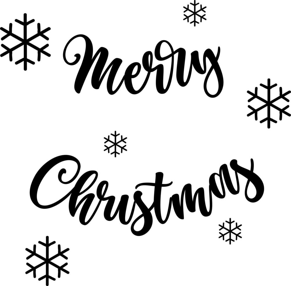 letras de feliz navidad y decoración de copos de nieve. vector