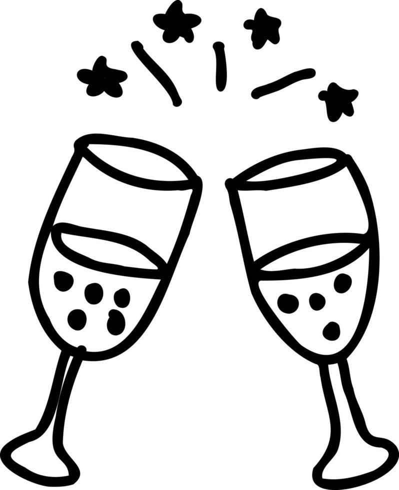 Glasses with champagne doodle drawing. vector