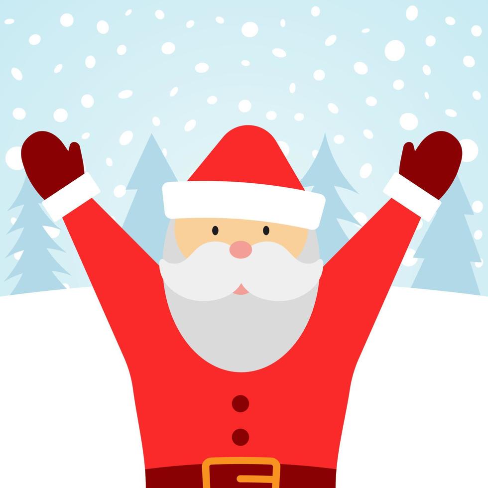 Greeting card with Santa Claus and falling snow. Merry Christmas background. Vector illustration