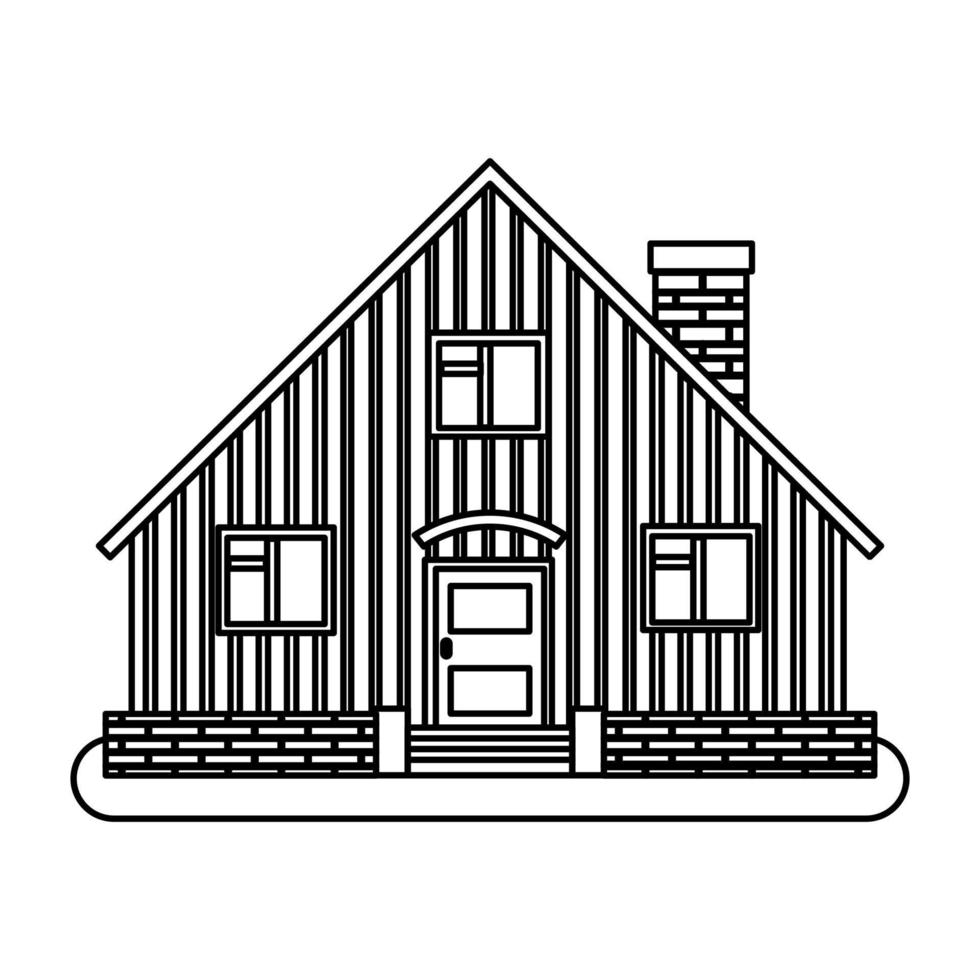 House in thin line style on white background. Vector illustration.