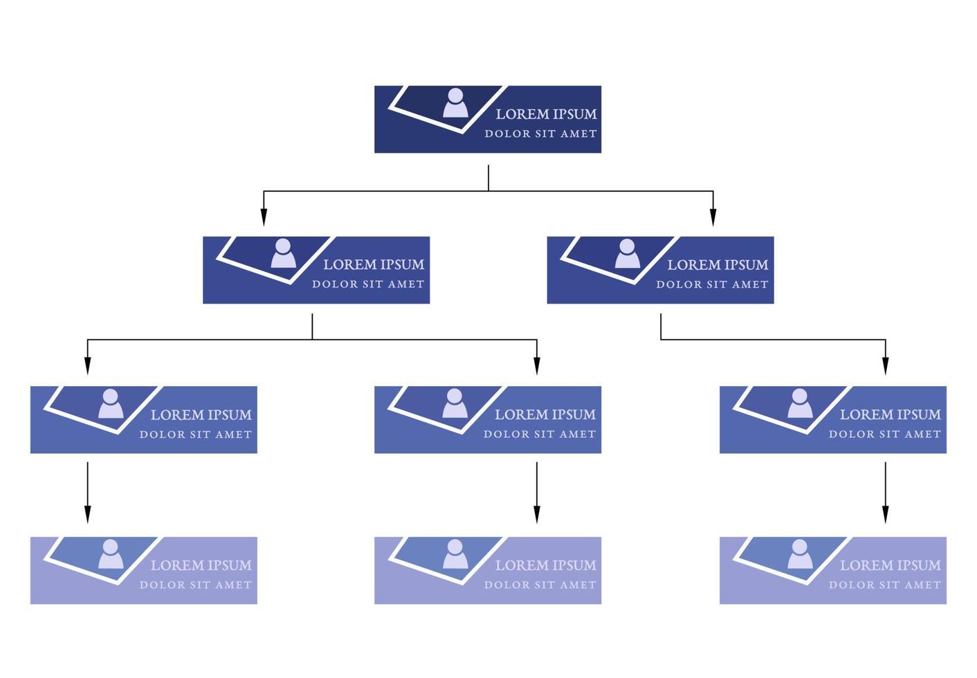 Blue business structure concept, corporate organization chart scheme with people icons. Vector illustration.